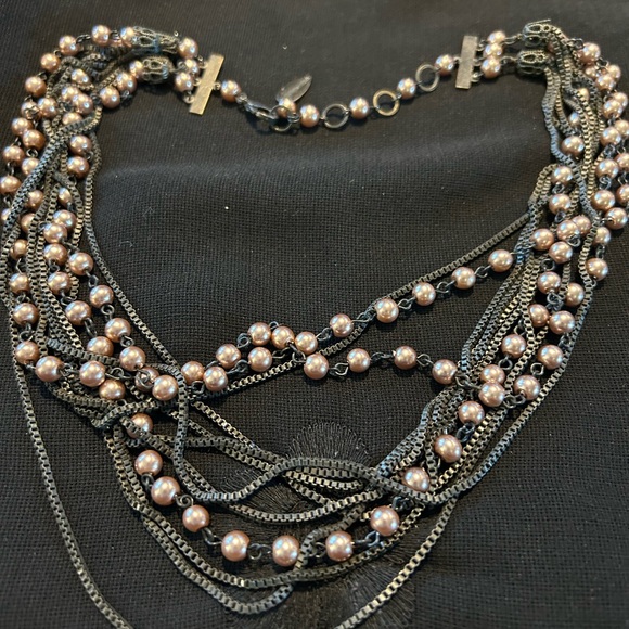 Pre-loved Signed Metal multi strand and fake pearl necklace. By Coldwater Creek - Picture 6 of 7